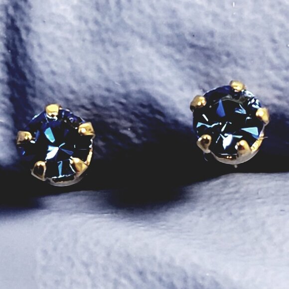 Swarovski Crystal Element - Gold Overlay Blue Stone "Tiny" Stud Earrings - Picture 5 of 11